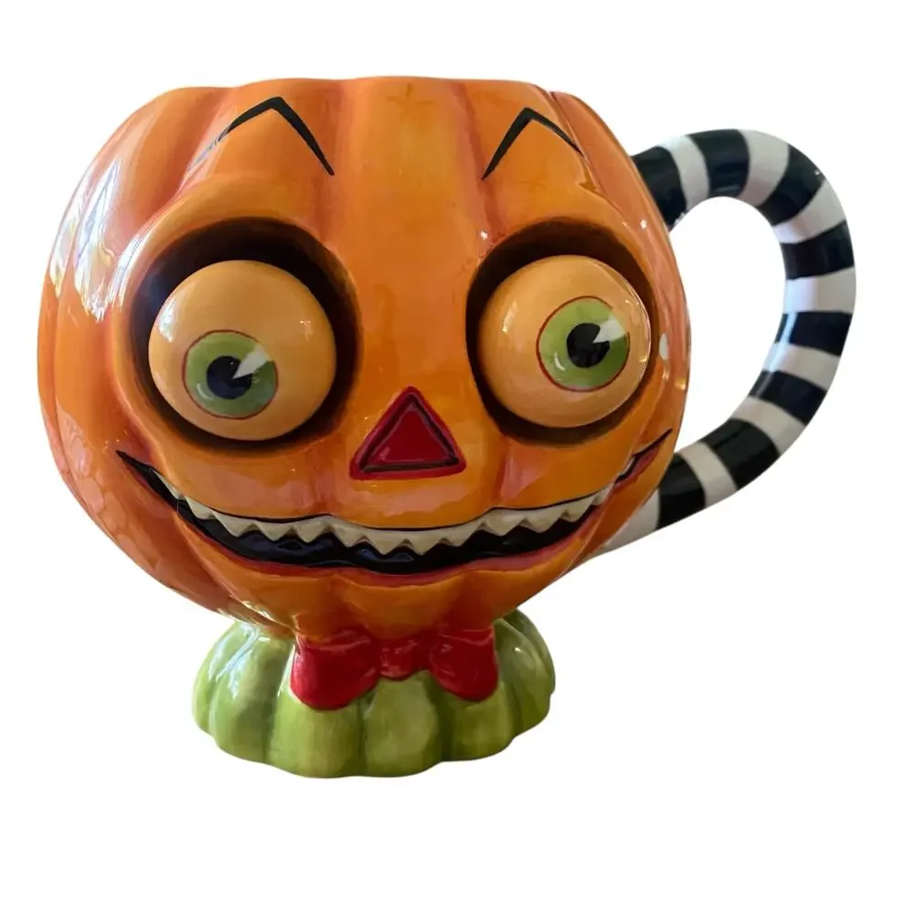 RARE Department 56 Halloween Pumpkin Coffee Tea Mug w/ Googley Eyes - Retired